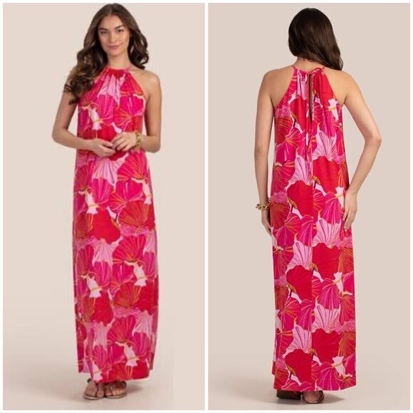 💕TRINA TURK💕 Milian Halter Maxi Dress ~ Multi-Color Floral Print Large L NWT - Picture 1 of 12
